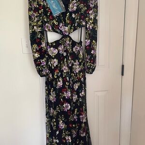 Mac Duggal Sequin Floral Black Dress
